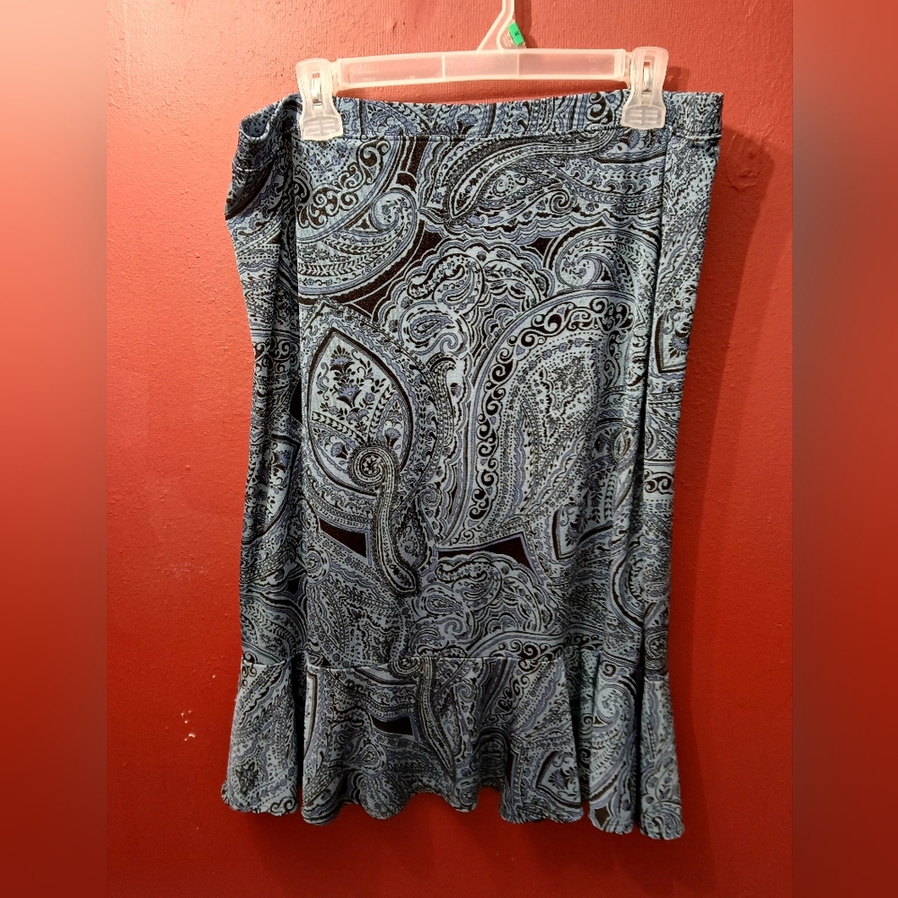 Jaclyn Smith A-Line Skirt in Blue and Black Paisley